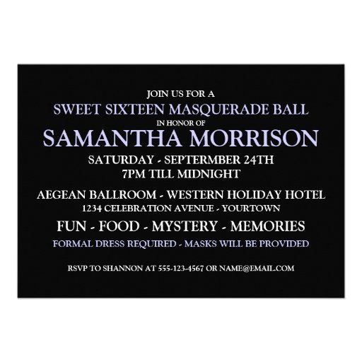 Sweet Sixteen Masquerade Ball Invitations