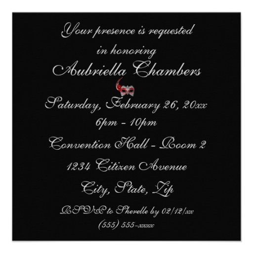 "Sweet Sixteen Masquerade Ball" Red/White Mask w/  Personalized Invite