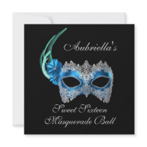 "Sweet Sixteen Masquerade Ball" Turquoise Mask w/  Custom Invites