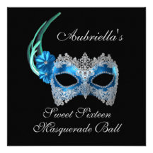 "Sweet Sixteen Masquerade Ball" Turquoise Mask w/  Custom Invites