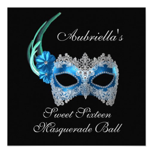 "Sweet Sixteen Masquerade Ball" Turquoise Mask w/  Custom Invites