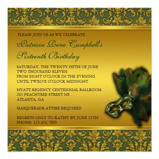 Sweet Sixteen Masquerade Invitation