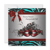 Sweet Sixteen Masquerade Party Classy Teal Zebra invitation