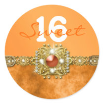 "sweet sixteen" orange gold 16 birthday stickers