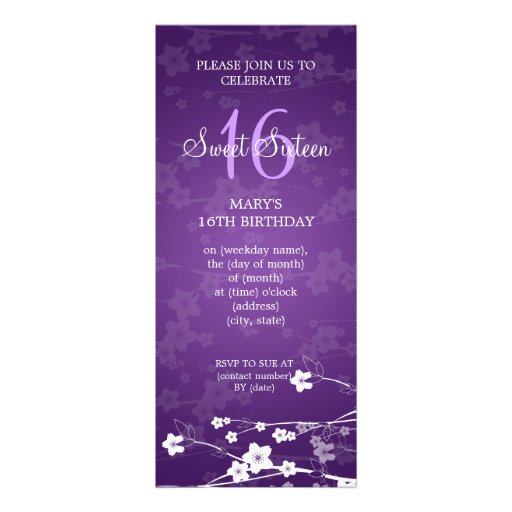 Sweet Sixteen Party Cherry Blossom Purple Custom Invitations