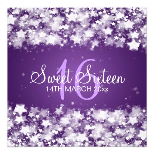 Sweet Sixteen Party Dazzling Stars Purple Invite