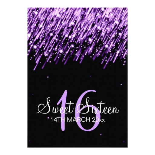 Sweet Sixteen Party Falling Stars Purple Custom Invites