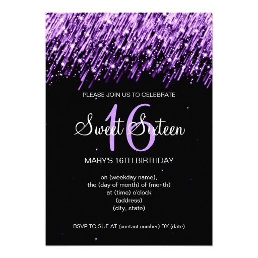 Sweet Sixteen Party Falling Stars Purple Custom Invites