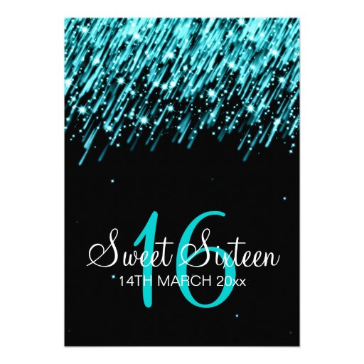 Sweet Sixteen Party Falling Stars Turquoise Announcement