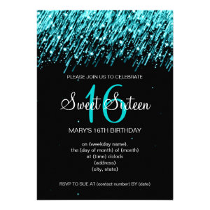 Sweet Sixteen Party Falling Stars Turquoise Announcement