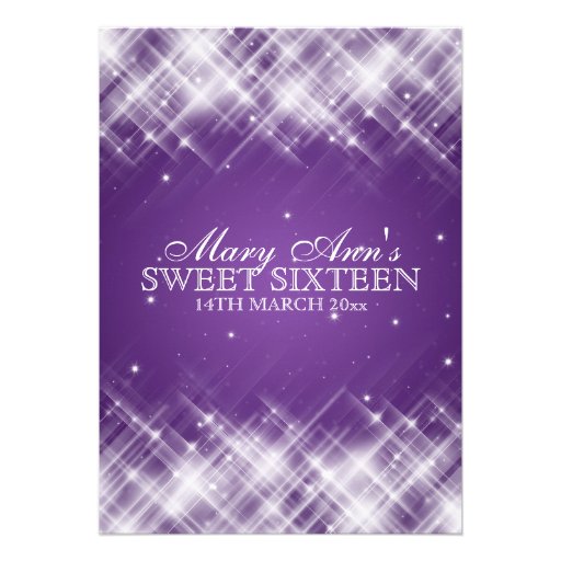 Sweet Sixteen Party Glamorous Sparks Purple Personalized Announcement