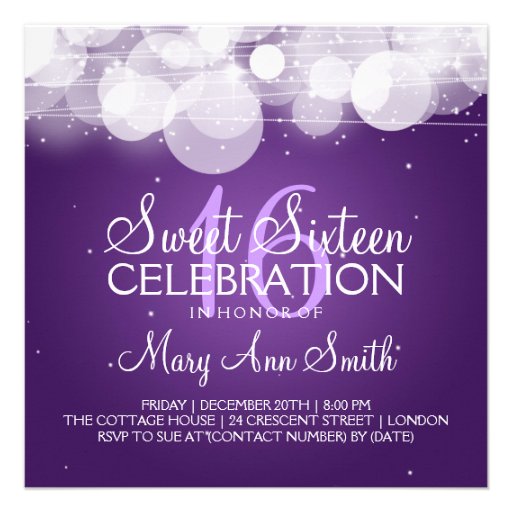 Sweet Sixteen Party Glow & Sparkle Purple Announcement