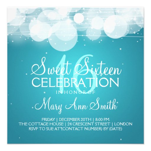 Sweet Sixteen Party Glow & Sparkle Turquoise Invites