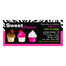 Sweet Sixteen Party Hot Pink Zebra - Cupcakes Invitation