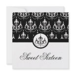 sweet sixteen party invite black gold chic damask invitations