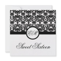 sweet sixteen party invite black gold chic damask