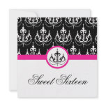 sweet sixteen party invite black pink chic damask invitations