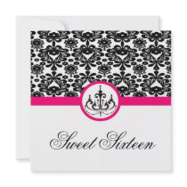sweet sixteen party invite black pink chic damask