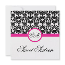 sweet sixteen party invite black pink chic damask
