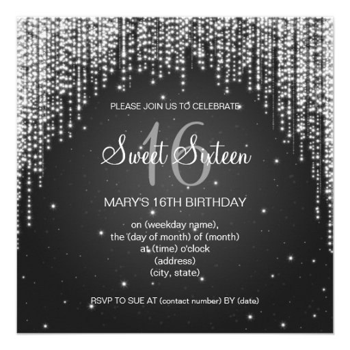 Sweet Sixteen Party Night Dazzle Black Invitation