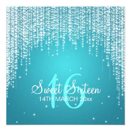 Sweet Sixteen Party Night Dazzle Blue Custom Announcements