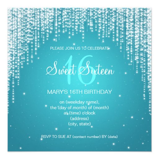 Sweet Sixteen Party Night Dazzle Blue Custom Announcements