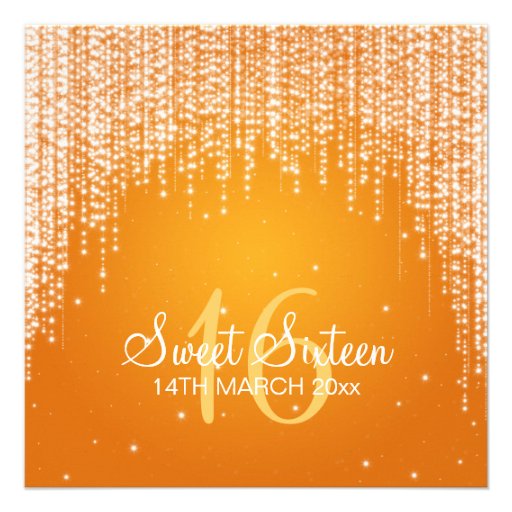 Sweet Sixteen Party Night Dazzle Orange Custom Invite