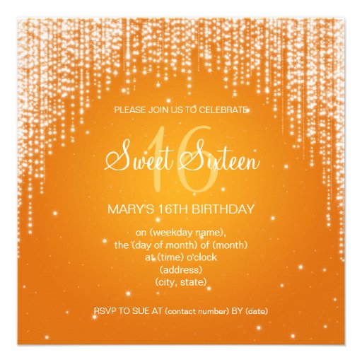 Sweet Sixteen Party Night Dazzle Orange Custom Invite