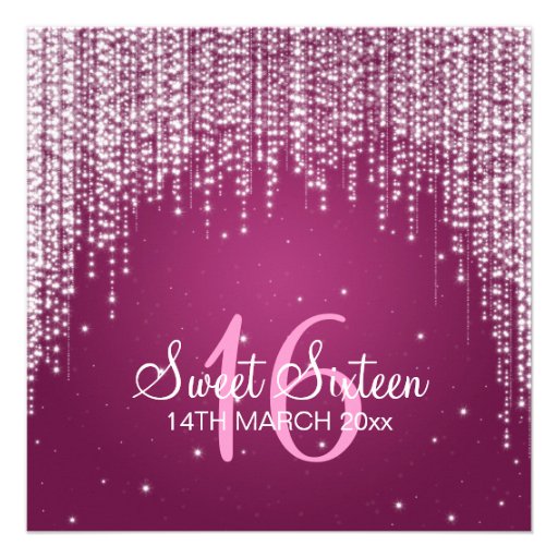 Sweet Sixteen Party Night Dazzle Pink Personalized Invitations