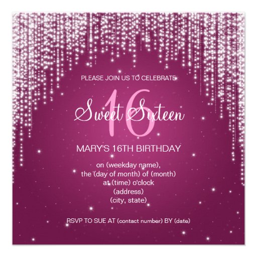 Sweet Sixteen Party Night Dazzle Pink Personalized Invitations