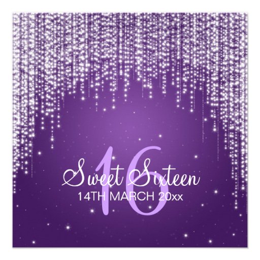 Sweet Sixteen Party Night Dazzle Purple Invitations