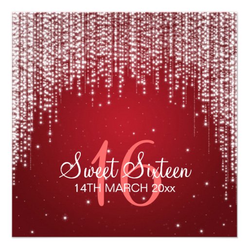 Sweet Sixteen Party Night Dazzle Red Announcements