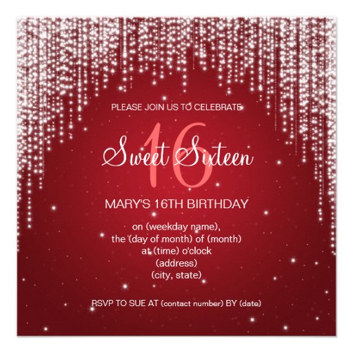 Sweet Sixteen Party Night Dazzle Red Announcements