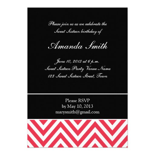 SWEET SIXTEEN PARTY RED CHEVRON PERSONALIZED INVITES