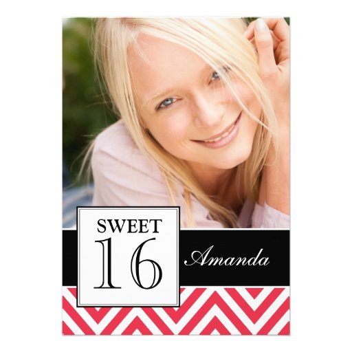 SWEET SIXTEEN PARTY RED CHEVRON PERSONALIZED INVITES