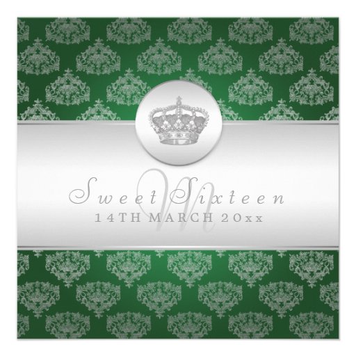 Sweet Sixteen Party Royal Crown 2 Green Personalized Invite