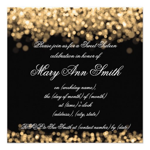 Sweet Sixteen Party Shimmering Gold Lights Personalized Invitation