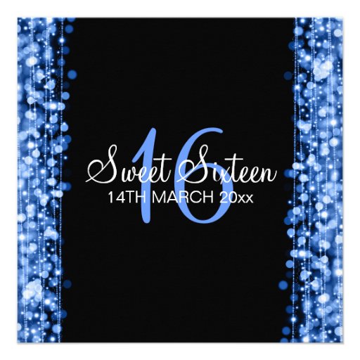 Sweet Sixteen Party Sparkles Blue Personalized Invitation