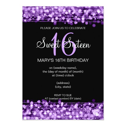 Sweet Sixteen Party Sparkles Purple Custom Invitation