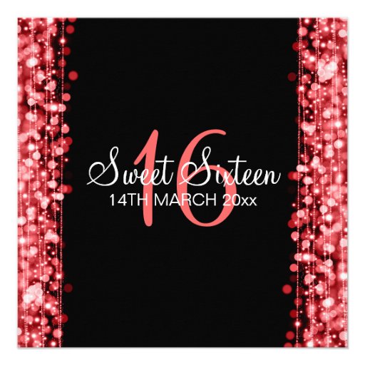 Sweet Sixteen Party Sparkles Red Personalized Invite