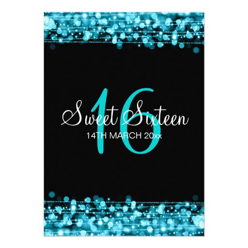 Sweet Sixteen Party Sparkles Turquoise Custom Invites
