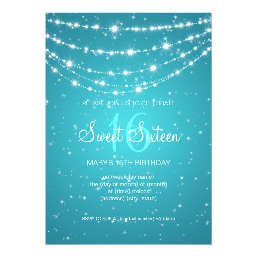 Sweet Sixteen Party Sparkling Chain Blue Custom Invitation