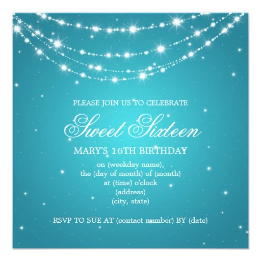 Sweet Sixteen Party Sparkling Chain Blue Custom Announcements
