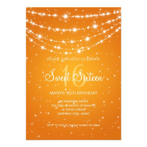 Sweet Sixteen Party Sparkling Chain Orange Custom Invite