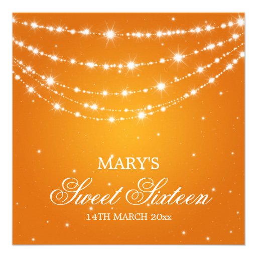 Sweet Sixteen Party Sparkling Chain Orange Personalized Invitations