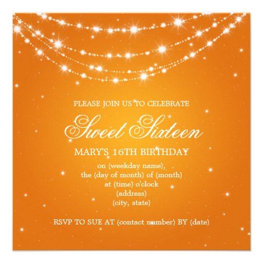 Sweet Sixteen Party Sparkling Chain Orange Personalized Invitations