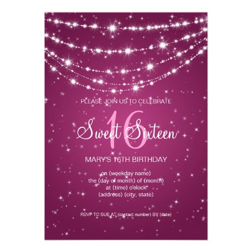Sweet Sixteen Party Sparkling Chain Pink Personalized Announcement
