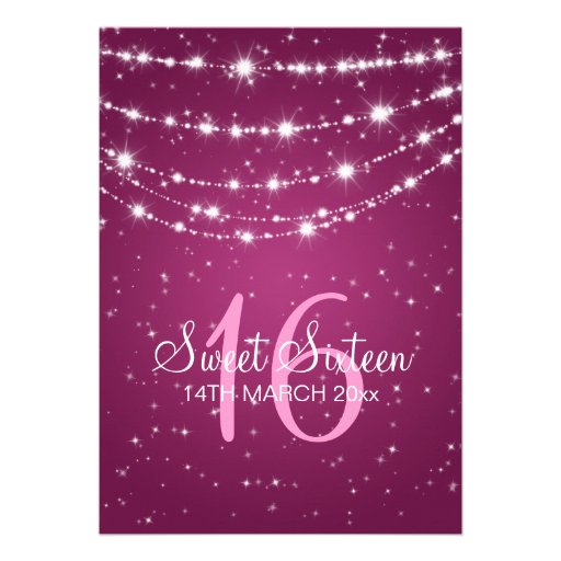 Sweet Sixteen Party Sparkling Chain Pink Personalized Announcement