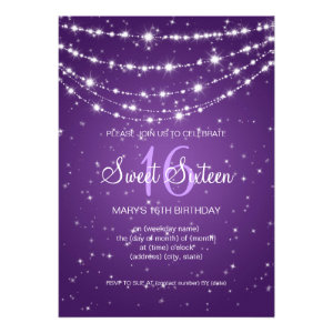 Sweet Sixteen Party Sparkling Chain Purple Personalized Announcement