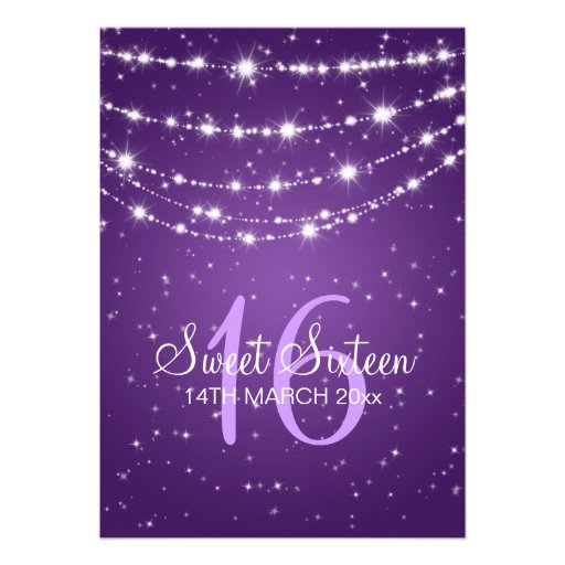 Sweet Sixteen Party Sparkling Chain Purple Personalized Announcement